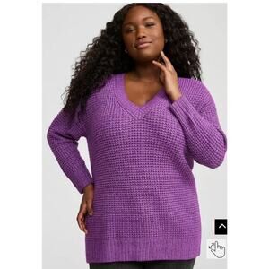 Torrid waffle knit Purple V neck pullover sweater Size 1X Long Sleeve